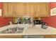 Functional kitchen featuring a double sink, wood cabinets, and modern appliances, with a view to the living area at 1200 Cove Ii Pl # 832, Sarasota, FL 34242