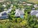 Aerial view of a landscaped property with a pool and screened-in lanai at 8838 Bloomfield Blvd, Sarasota, FL 34238