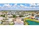 A picturesque aerial view of homes nestled by the lake, showcasing the community's layout and scenery at 8995 Founders Cir, Palmetto, FL 34221