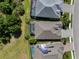 Aerial view of several properties showcasing screened-in pools, backyard fences, landscaping, and roof lines at 11713 Goldenrod Ave, Bradenton, FL 34212