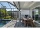 The screened patio includes an outdoor kitchen, dining area, and views of the pool and backyard at 11713 Goldenrod Ave, Bradenton, FL 34212
