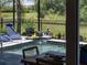 Relaxing pool view from screened patio with chairs for lounging at 11713 Goldenrod Ave, Bradenton, FL 34212