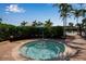 Outdoor hot tub surrounded by greenery, with palm trees and resort amenities in the background at 12012 Legacy Estates Blvd, Sarasota, FL 34238