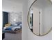 Tastefully decorated bedroom features a ceiling fan, patterned wall, and a bed with plush pillows and bedspread at 2365 Novus St, Sarasota, FL 34237