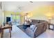 Living room with tile flooring, ceiling fan, sliders to balcony, and comfortable seating at 2609 Waterford Way # B, Palmetto, FL 34221