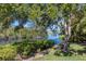 Picturesque backyard with lush greenery, mature trees, tranquil water views, and charming landscaping at 3302 Sabal Cove Ln, Longboat Key, FL 34228