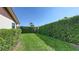 Well-manicured backyard with lush green lawn and mature hedges along the property line at 3608 Avenida Madera, Bradenton, FL 34210