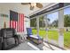This screened lanai offers outdoor seating and views of the grassy yard, with access through sliding doors at 3750 Pinebrook Cir # 104, Bradenton, FL 34209