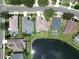 Aerial view of neighborhood homes with screened in pools, back onto a peaceful pond at 6415 67Th E St, Bradenton, FL 34203