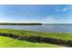 Backyard overlooks the lake with lush landscaping at 12 Tidy Island Blvd, Bradenton, FL 34210