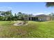 Outdoor fire pit with chairs on a gravel patio in a landscaped backyard, perfect for entertaining at 5955 Ferendina St, North Port, FL 34291