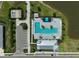 Aerial view of a community pool, clubhouse and parking lot with an adjacent pond at 11713 Chevelon Ln, Parrish, FL 34219