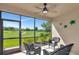 Relaxing screened-in lanai with comfortable wicker seating and a scenic golf course view, perfect for enjoying the outdoors at 12720 Sorrento Way # 103, Bradenton, FL 34211