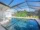 Refreshing screened-in pool with clear blue water, surrounded by lush landscaping and a spacious patio at 172 Sea Anchor Dr, Osprey, FL 34229