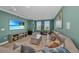 Cozy living room features a comfortable sectional sofa, large screen TV, and a decorative coffee table at 2806 Starwood Ct, Lakewood Ranch, FL 34211