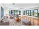 Living room with panoramic windows offering stunning water views, complemented by stylish furnishings at 2918 Avenue E, Holmes Beach, FL 34217