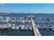 Aerial view of marina with many boats docked in the calm, clear waters of the bay at 3007 Live Oak Ln, Palmetto, FL 34221