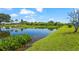 Lush backyard featuring a serene pond, perfect for nature lovers and outdoor enjoyment at 4180 Via Mirada, Sarasota, FL 34238