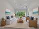 Open-concept living room featuring neutral tones, recessed lighting, and a sliding glass door with balcony access at 5633 Key Largo Ct # B-08, Bradenton, FL 34203