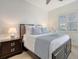 Comfortable bedroom featuring a stylish bed, nightstand, and plantation shutters for added privacy at 6819 Dominion Ln, Lakewood Ranch, FL 34202