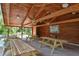 Covered picnic area with wooden picnic tables for outdoor dining and gatherings at 7912 Estates Dr, Sarasota, FL 34243