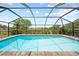 Screened-in pool offering a clear view of the sky, surrounded by lush landscaping and well-maintained greenery at 7912 Estates Dr, Sarasota, FL 34243