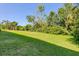 An expansive backyard featuring lush green grass and mature trees at 1033 Grantham Dr, Sarasota, FL 34234