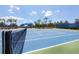 Well-maintained tennis court featuring palm trees and blue fencing, ideal for active community members at 12237 Longview Lake Cir, Bradenton, FL 34211