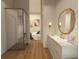 Elegant bathroom featuring marble countertops, double sinks, a shower with glass, and access to the main bedroom at 12541 Estrella Blvd, Punta Gorda, FL 33955