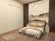 Cozy main bedroom featuring unique headboard, built in storage and scenic mountain wall decor at 12541 Estrella Blvd, Punta Gorda, FL 33955