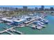 Aerial view of marina clubhouse with multiple docking points and ample space for boat parking at 300 S Pineapple Ave # 302, Sarasota, FL 34236