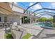 Expansive outdoor living space with a screened pool, spa, bar, and ample seating areas at 3415 Big Sky Way, Bradenton, FL 34211