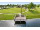 Scenic lake view from wooden dock with benches, perfect for relaxing or fishing in a serene community setting at 4515 Roycroft Ter, Parrish, FL 34219