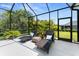 Screened patio with lounge chairs and lush landscaping, perfect for relaxing and enjoying the outdoors at 4515 Roycroft Ter, Parrish, FL 34219