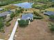 An aerial view showcases a beautiful home with a large yard and pond, offering privacy and space at 8121 Snowy Egret Pl, Bradenton, FL 34202