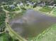 Aerial view of a peaceful pond surrounded by lush vegetation at 8121 Snowy Egret Pl, Bradenton, FL 34202