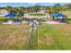 Aerial view of a fenced dog park with benches, shade structures and pet waste stations for community residents at 8545 Daybreak St, Sarasota, FL 34241
