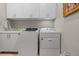 Bright laundry room featuring white cabinets, a sink, and modern washer and dryer at 9012 Province St, Sarasota, FL 34240