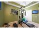 Exercise room with equipment, neutral carpeting, and tray ceiling at 9915 Old Hyde Park Pl, Bradenton, FL 34202