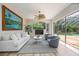 Airy living room with great natural light from large windows and sliding glass doors to the screened-in pool area at 9915 Old Hyde Park Pl, Bradenton, FL 34202