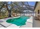 Screened in swimming pool with chairs, a large tree, and a surrounding deck at 1130 Mill Creek Rd, Bradenton, FL 34212