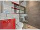 Contemporary bathroom with a red vanity, a modern sink, and a glass-enclosed shower at 1365 Harbor Dr, Sarasota, FL 34239