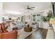 Spacious living room with dark wood floors, comfortable seating, and a ceiling fan at 14363 59Th E Cir, Lakewood Ranch, FL 34211