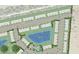 Aerial view of community, showcasing residential lots, amenity center, and water features at 15149 Cuzcorro Ct, Nokomis, FL 34275