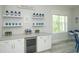 Wet bar area featuring white cabinets, stainless steel appliances, with shelving and stylish décor at 212 Spring Ave, Anna Maria, FL 34216