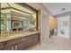 Elegant bathroom with a granite countertop, vanity, and walk-in shower at 216 Tenacity Ln, Sarasota, FL 34242