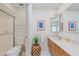 Bathroom featuring a convenient shower and sink vanity at 216 Tenacity Ln, Sarasota, FL 34242