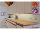 This kitchen includes wood counters, white cabinets, and appliances at 216 Tenacity Ln, Sarasota, FL 34242