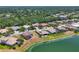 Aerial view featuring waterfront homes with screened pools, nestled in a lush landscape at 246 Petrel Trl, Bradenton, FL 34212
