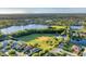 Aerial view of a community showcasing lakes, green space, and well-maintained homes in a serene neighborhood at 246 Petrel Trl, Bradenton, FL 34212